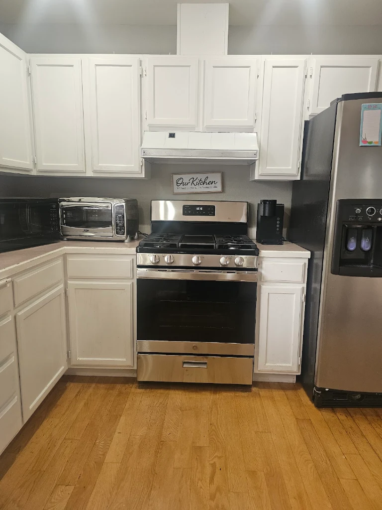 Gas range connected in a remodeled kitchen